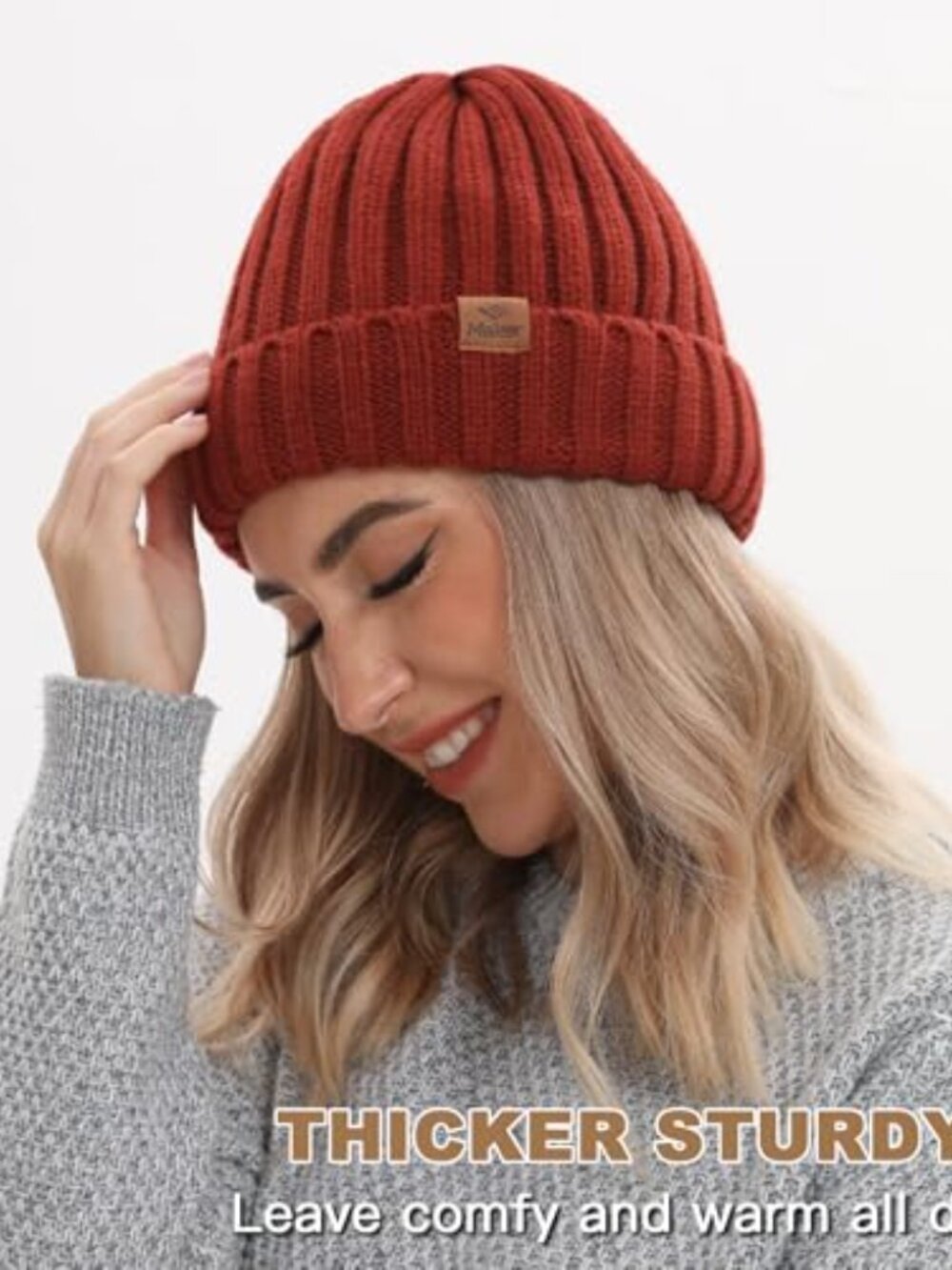 Warm Double-Layered Knit Beanie Hat with Soft Lining - Picture 6 of 7